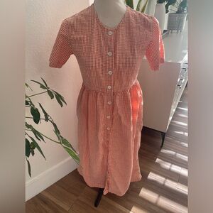 Vtg J.G. Hook orange white seersucker gingham midi tea dress button down sz 4P